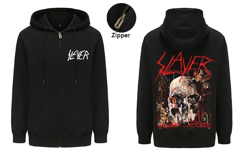 Mens Hoodies Slayer Heavy Metal Zipper Hoodies Hooded Y2k Vintage Hip Hop Streetwear Hoodie Oversized Zip-up Hoody Coats