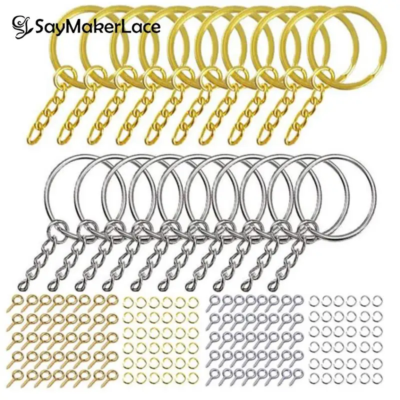 220Pcs/lot Key Ring With Chain Jump Rings Screw Eye Pins Set For Resin DIY Crafts Jewelry Making Accessory