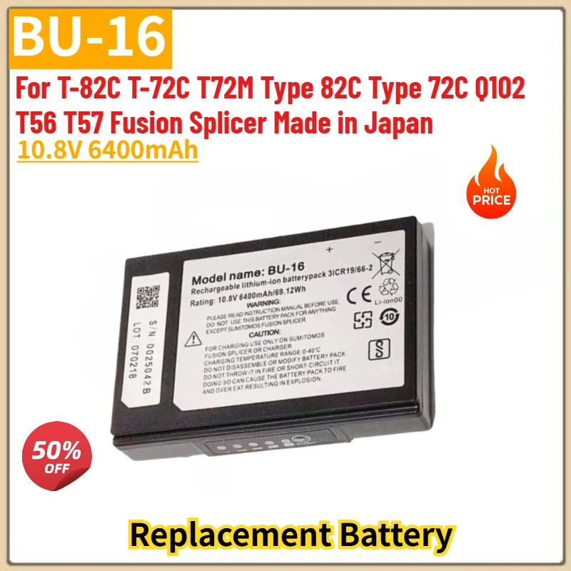 

BU-16 High Quality Battery 10.8V 6400mAh for T-72C T72M T-82C Type 82C Type 72C Q102 T56 T57 Fusion Splicer Brand New