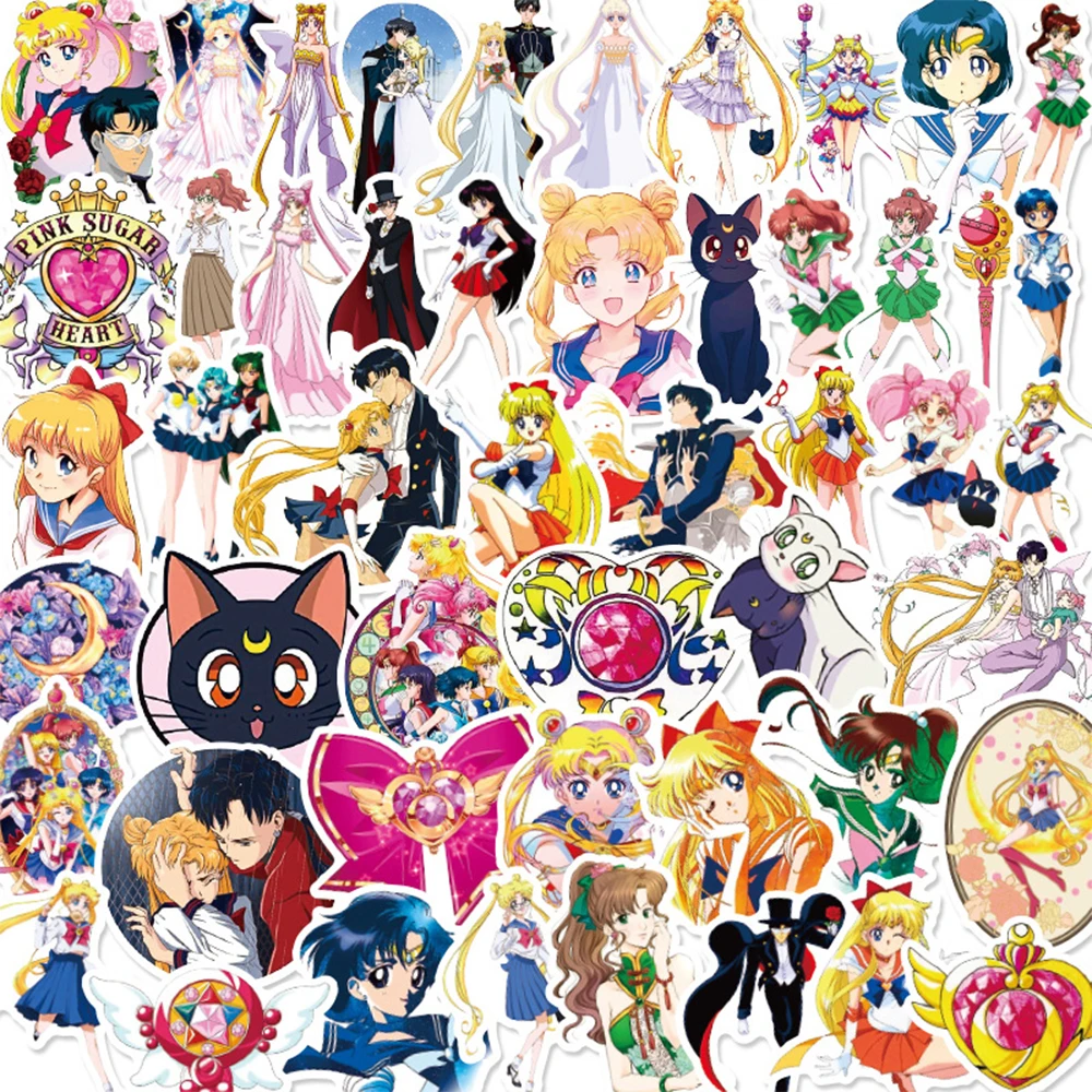 50/100pcs Kawaii Sailor Moon Anime Stickers Aesthetics Girls Cartoon Sticker Laptop Suitcase Scrapbooking Decoration Decal Gift