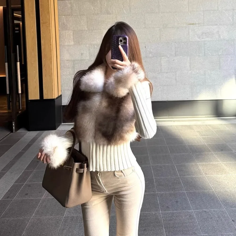 Nepbontjas Truien Designer Gebreide Trui Dames Lente Lange Mouw Knuffelige Nepbont Trui Crop Vest Volledige Rits Vintage