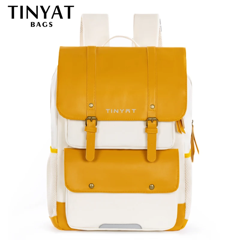 Tinyat Cute Badge Women Backpack Fashion Female Student Girls Reflective Strips School Bag Large Capacity Light Travel