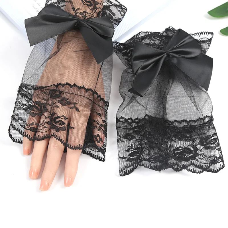 1Pair Detachable Fake Sleeves Lace Mesh Fake Flared Sleeves Women Lace Wrist Cuffs Bracelets Fashion Elbow Sleeve Cuff