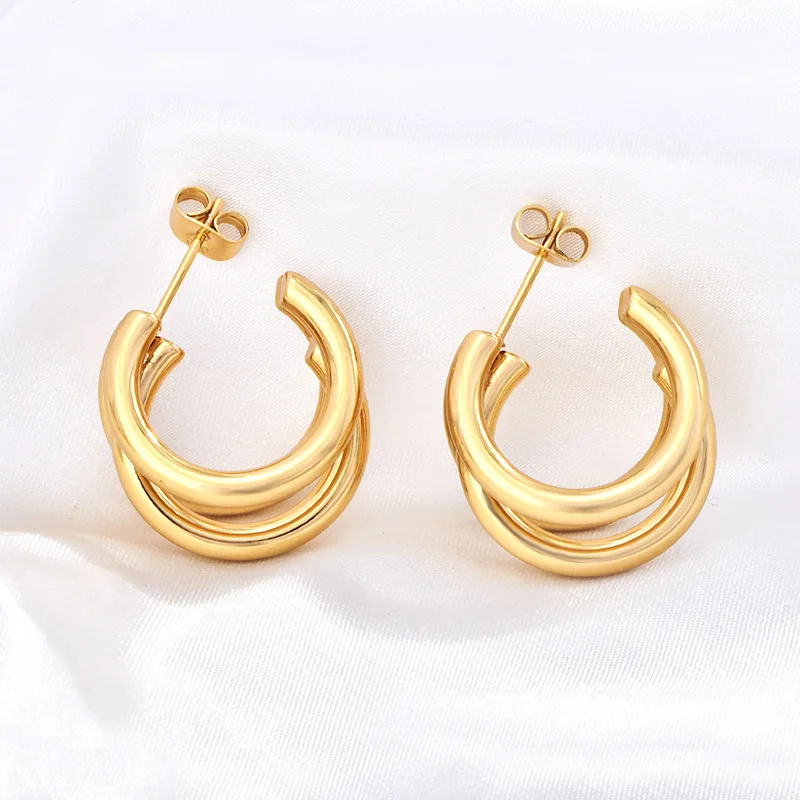 Avant-Garde Design Versatile Asymmetrical Stainless Steel Earrings 18K Gold-Plated Earrings European and American Trendy Ins Style Simple Earrings