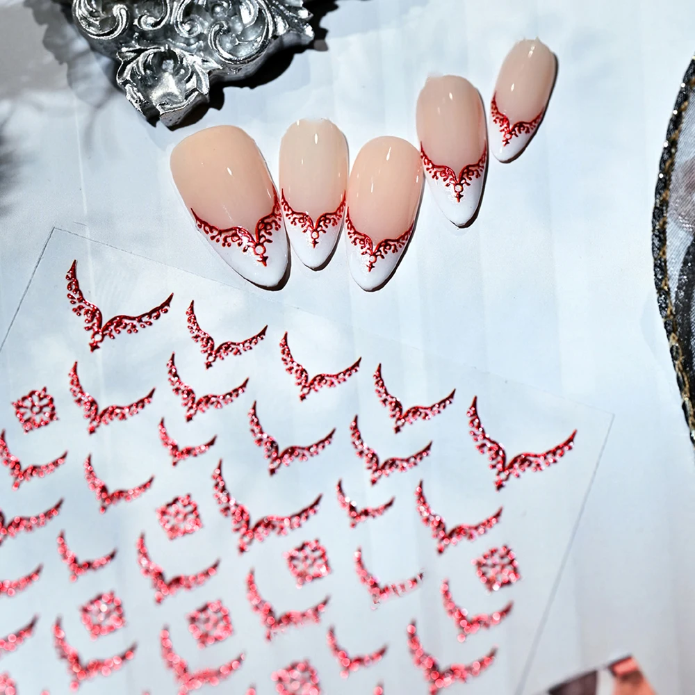 3D Goldprägung V-förmige französische Tipps Nail Art Aufkleber Retro Metall French Line Nagelaufkleber Chrom gebogene Streifen Nageldekoration