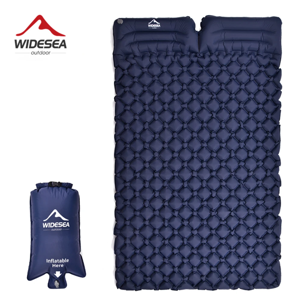 Widesea camping Double Inflatable Mattress Outdoor Sleeping Pad Bed Ultralight Folding Travel Air Mat Cushion Moistureproof