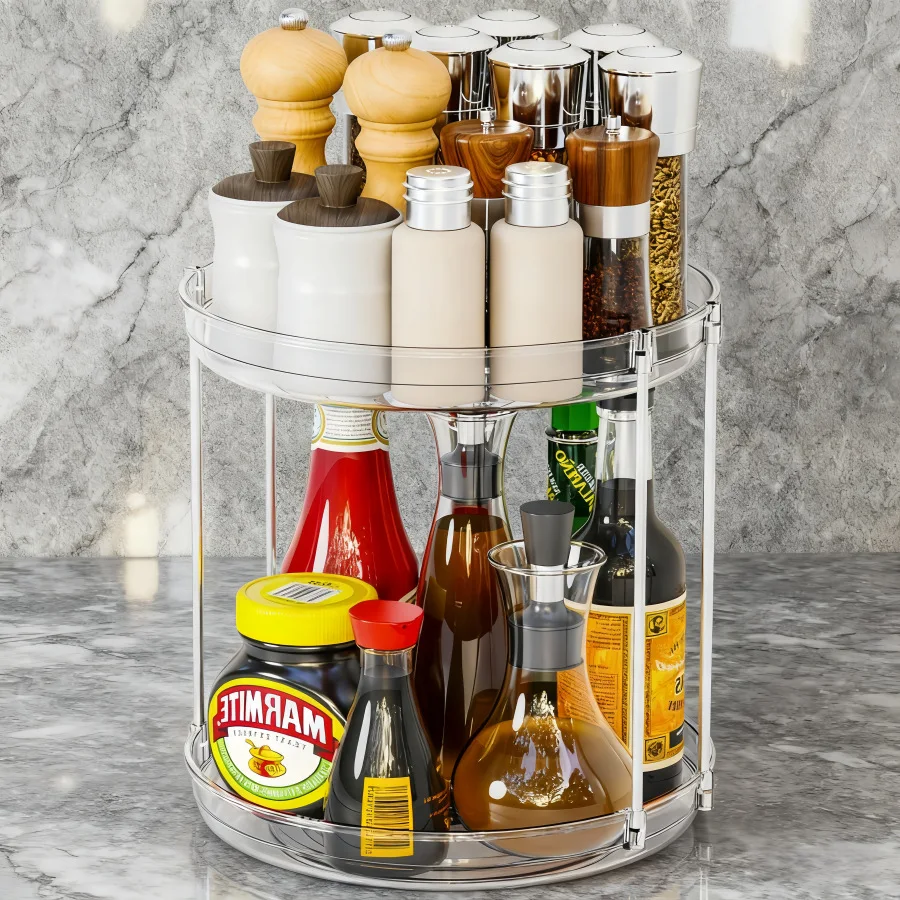 Transparent acrylic 360 ° rotating bathroom tray | Bathroom storage turntable - Transparent makeup organizer - perfume display r