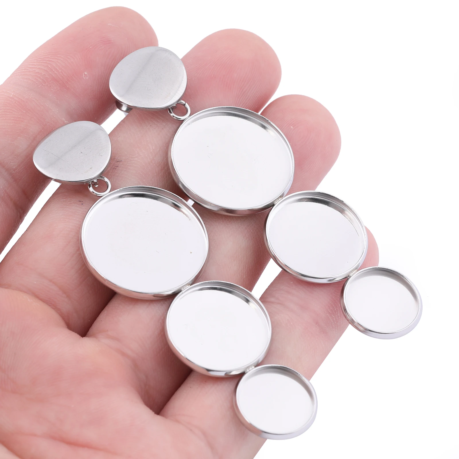 

6pcs Stainless Steel Earring Bezel Blanks 12mm 16mm 20mm Cabochon Base Settings Diy Post Earring Findings For Jewelry Making