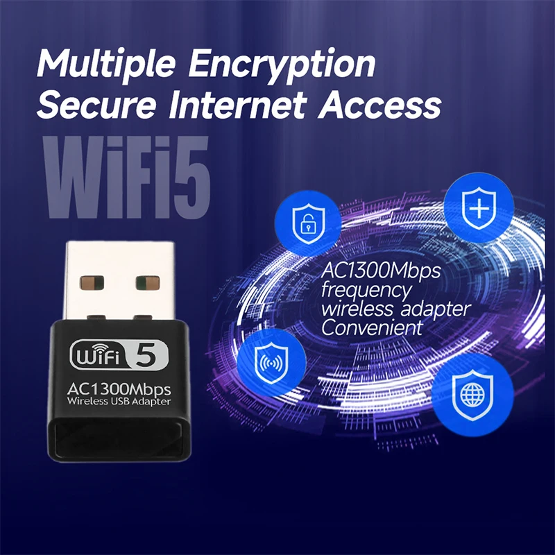 AC 1300Mbps 2.4/5.8GHz 듀얼 밴드 USB 와이파이 동글 어댑터 5G 유선 외부 무선 와이파이 5 네트워크 안테나 데스크탑 수신기