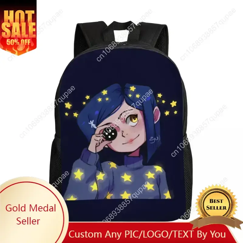 

Custom Coraline Shining Stars Horror Movie Backpack for Men Women School College Student Bookbag Fits 15 Inch Laptop Bags