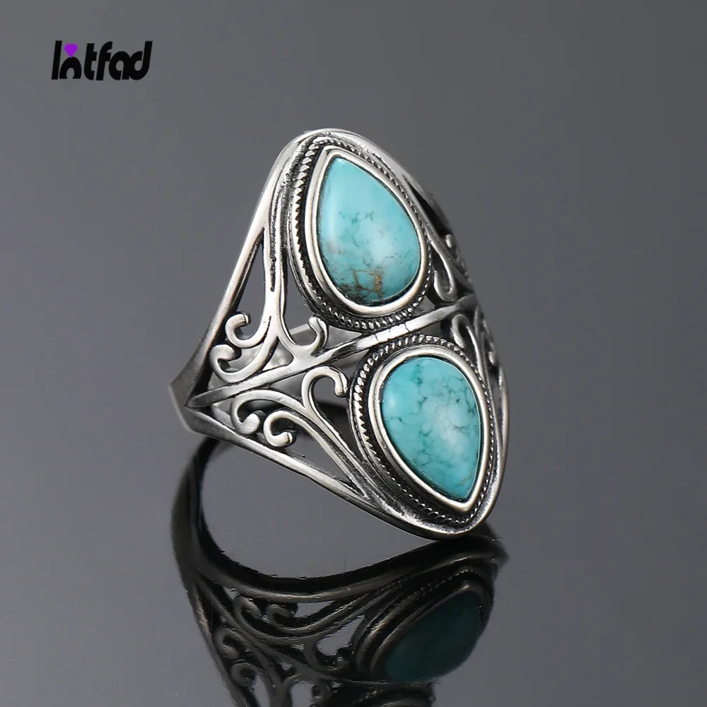 Sterling Silver 925 Rings Retro Design Natural Turquoise Ring for Women Men Fine Jewelry Gifts Luxury Finger Ring