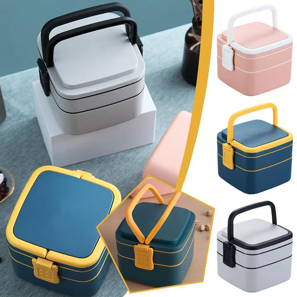 Portable Double-layer Lunch Box Leak Proof Divided Containers Bento Model Box 6 Thermal Microwave Food W6C2