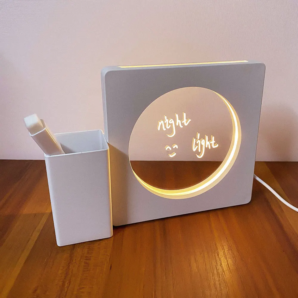 1pc Illuminated Acrylic Message Board, LED Night Light With Erasable Writing Surface And Pen Holder, USB-Powered Desk Lamp, Vers