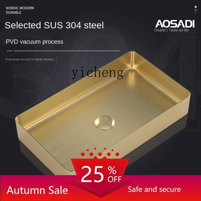 

Stainless Steel Table Basin Golden Rectangle Single Basin Art Wash Basin