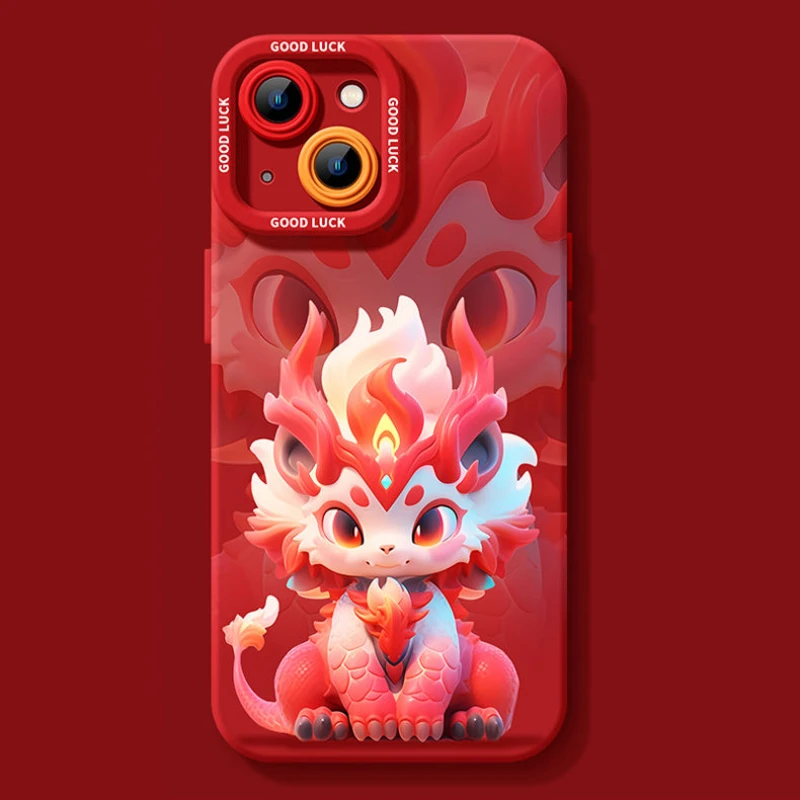 Year of the Dragon Animal Year Cute Printed Silicone Phone Case for Apple Iphone 11 12 13 14 15 Pro Max Luxury Anti-Fall Case