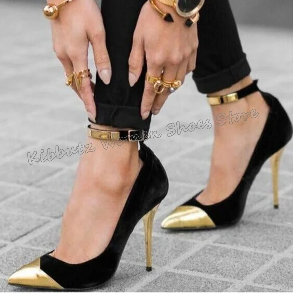 

Buckle Strap Pumps Velvet Mixed Color Belt Buckle Luxury Fashion Elegant Concise Sexy Women Shoes Party Wedding Pointy Thin Heel