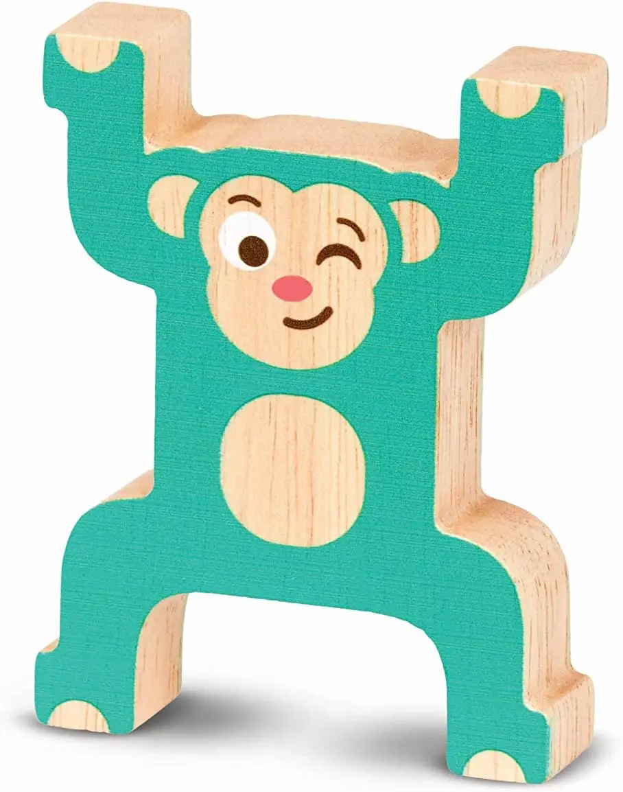 Wooden Stacking Monkeys Toy for Toddlers – Colorful Interlocking Rings – Develop Fine Motor Skills & Hand – Eye Coordination – F