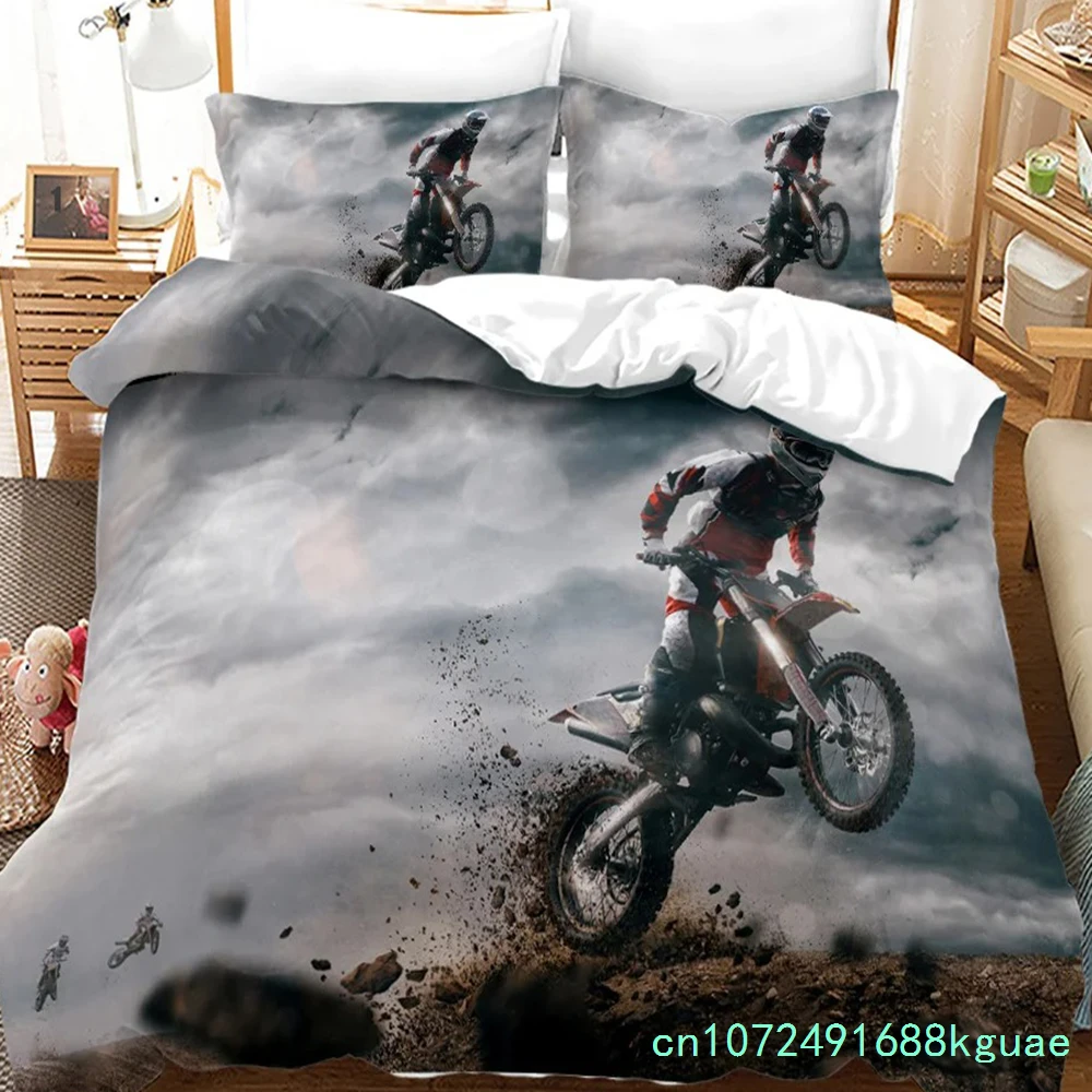 Dirt Bike Duvet Cover Motocross Bedding Set For Boy Motorcycle Rider Bedding Set King Polyester Comforter Cover With Pillowcase