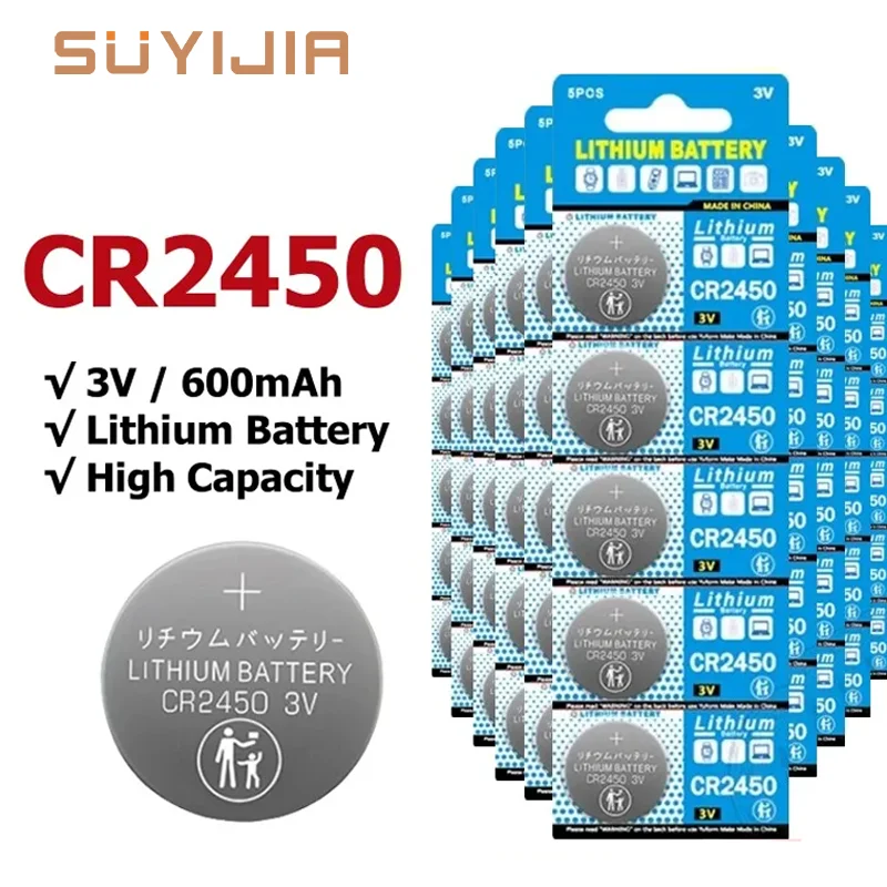 Bateria Botão do Relógio CR2450, 3V, 600mAh Lithium Coin Cell Baterias, 5029LC, LM2450, DL2450, ECR2450, BR2450, CR 2450, 10-100Pcs