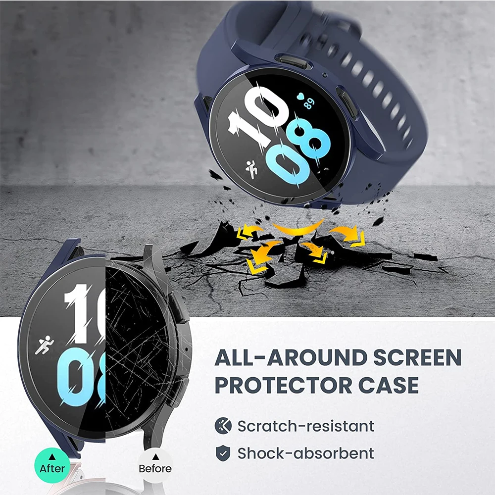 Hard PC +Matte Case With Tempered Glass Screen Protector Compatible for Samsung Galaxy Watch 5 40mm 44mm