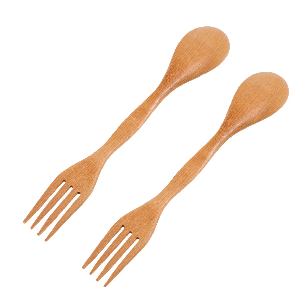 

2 pcs Kids Spoon Fork Eco-friendly Bamboo Spork Mini Size Safe Durable Travel Camp Baby Feeding Tableware Set