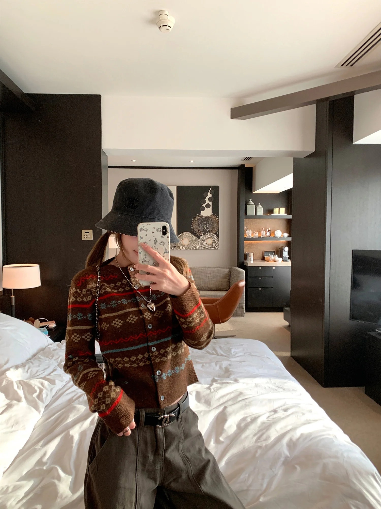 

Мягкий уютный вязаный свитер-кардиган женский с пуговицами и принтом, длинный рукав, короткое пальто, Island of Beau, весенняя новинка, корейский стиль