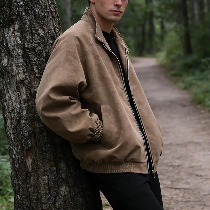 Autumn Winter Streetwear Mens Jacket Coats Vintage Solid Color Zip-up Cardigans Men Stylish Turn-down Collar Jackets Outerwear