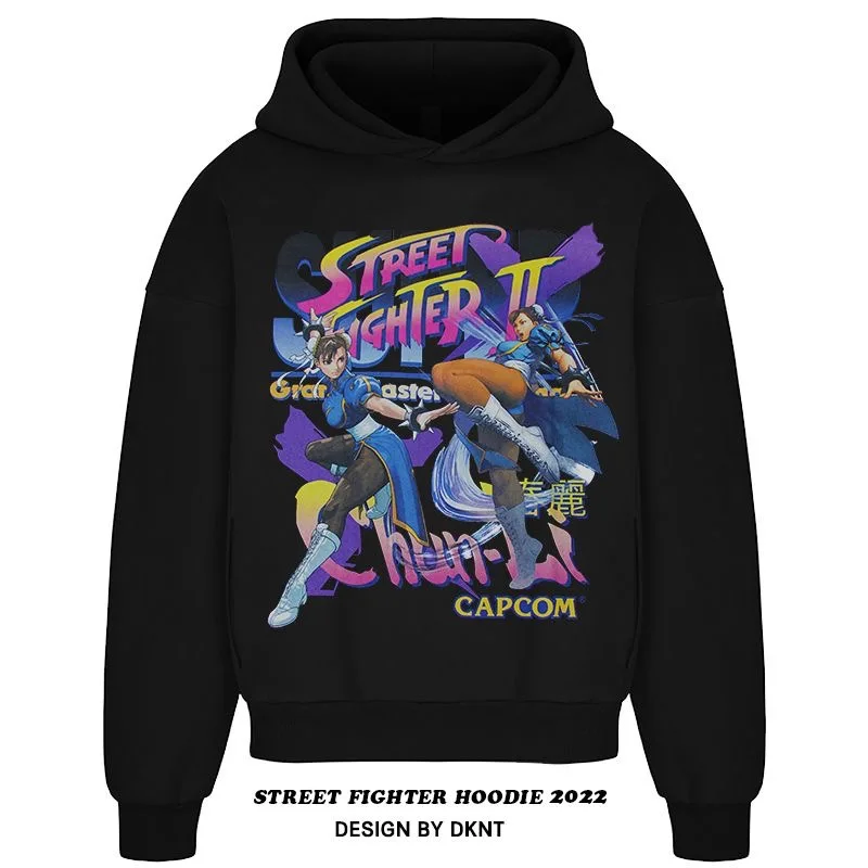 Street Fighter Joint 2024 New Men\'s Pure Cotton Hoodie Street Fighter Character Print Hooded Movement Street Hip-hop Style