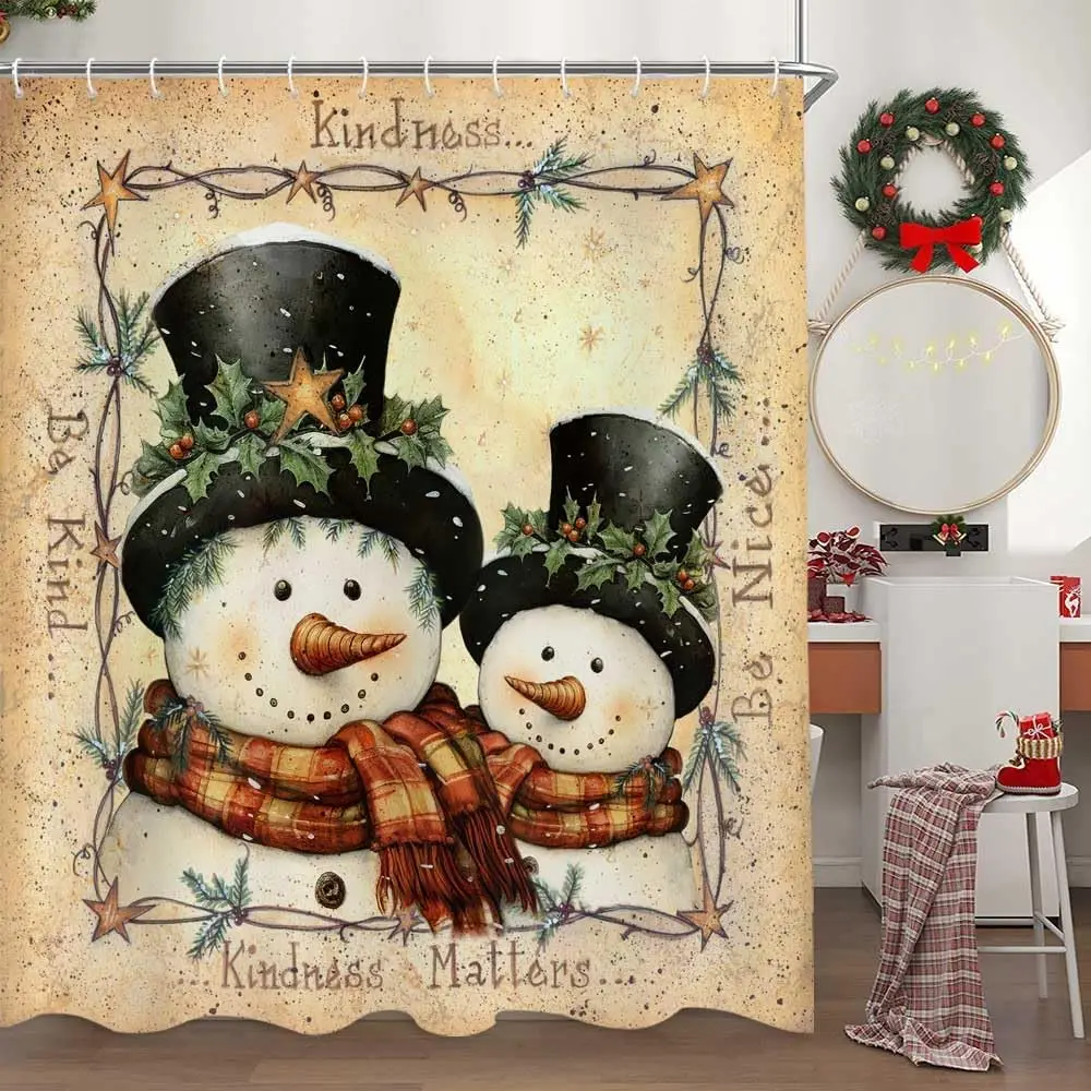 

Ретро винтажная занавеска для душа со снеговиком, милые зимние каникулы, деревенский фермерский дом, рождественские аксессуары для ванной комнаты с 12 крючками,
