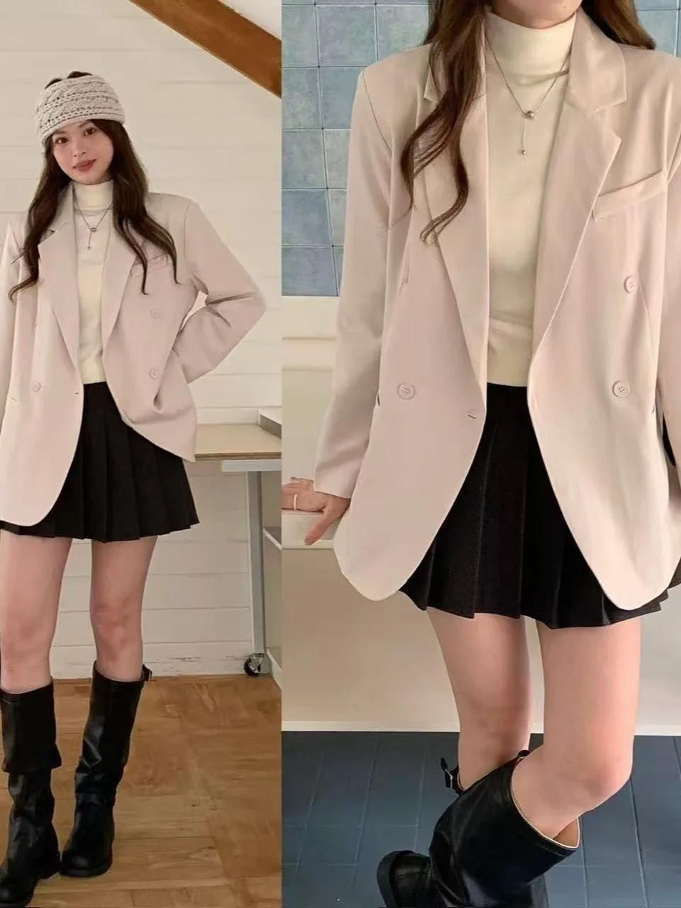 

Faionable Chic Women's Suit Jaet Loose Casual Versatile Autumn New Sle Quali Western Sle Top Ele Aosphere