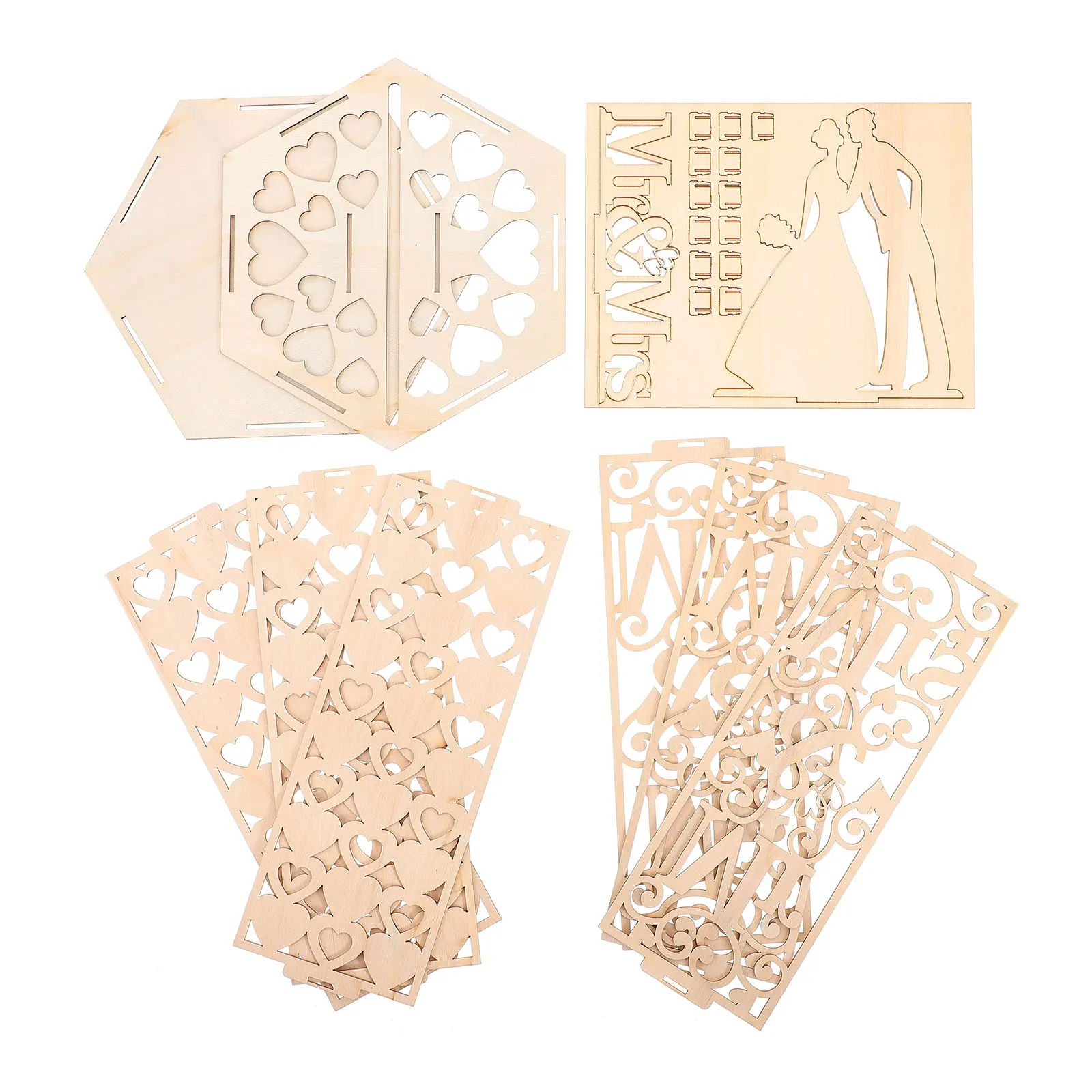 

1Pcs Wooden Hollow Hexagonal Wedding Cards Sign-in Box Simple DIY Assembly Wedding Use Greeting Cards Holder Sign-in Box