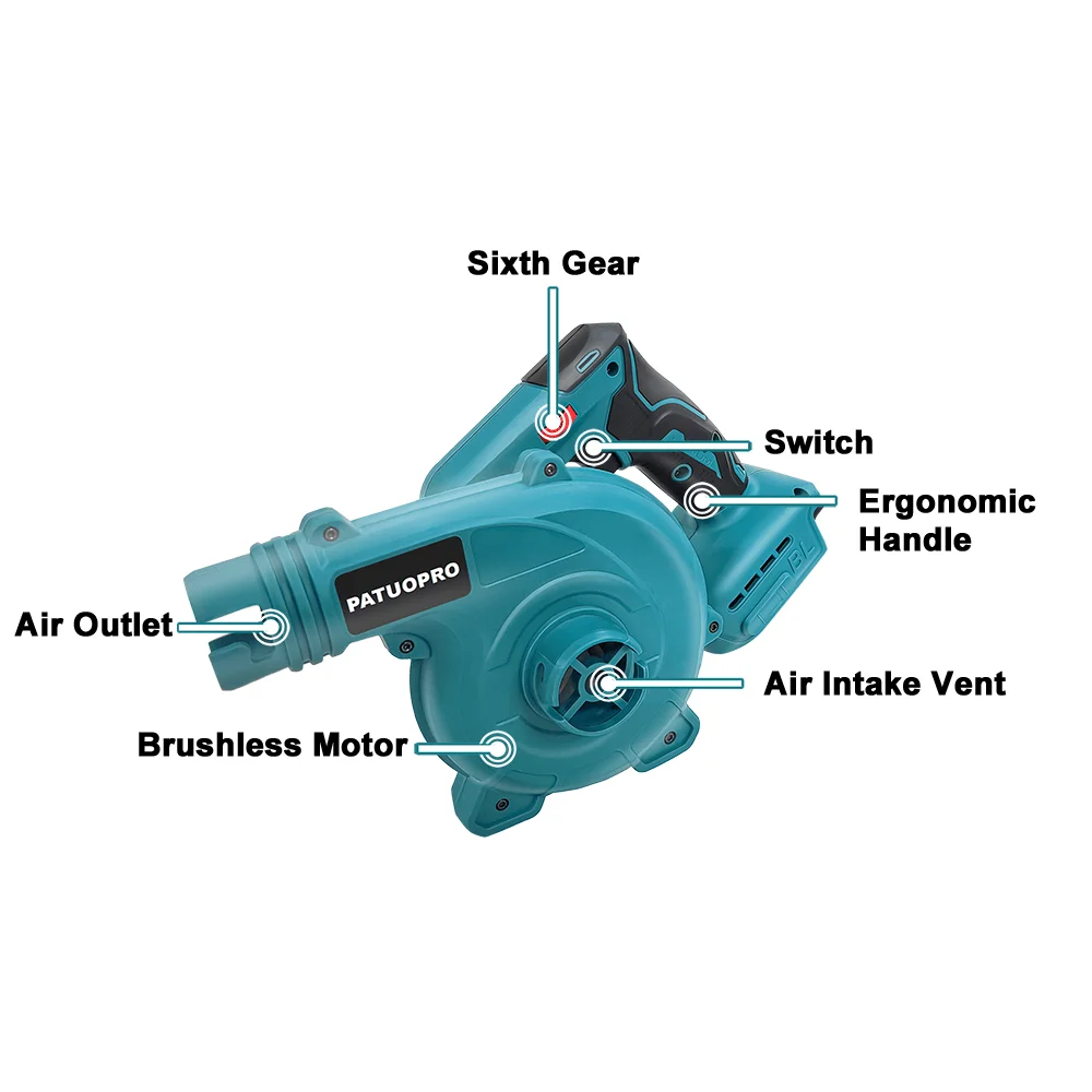 6 Gear Brushless Blowing & Suction Electric Air Blower 2 In 1 Cordless Leafs Dust Hair Cleaner Collector For Makita 18V Battery