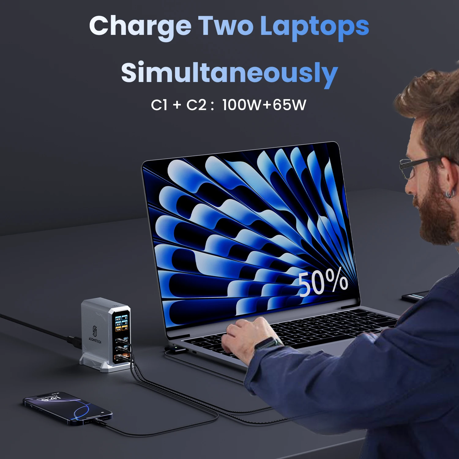 240W Digital GaN Charger PD3.1 140W USB Type C 6 Ports Desktop Fast Charging Station for IPhone Samsung Xiaomi MacBook Laptops - náhled 6