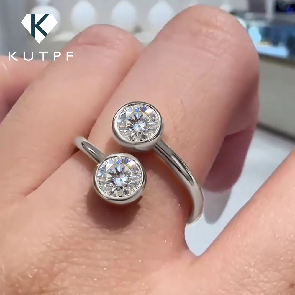

0.1/0.3carat Round Bezel Set Moissanite Diamond Ring 100% 925 Sterling Silver Open Cuff Stackable Engagement Ring For Women