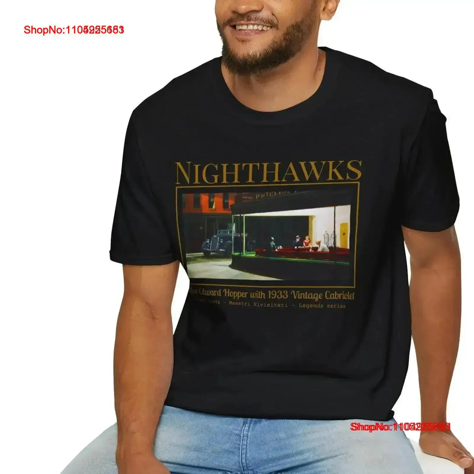 

Nighthawks with 1933 vintage Cabriolet after Edward Hopper Softstyle T Shirt Washed Soft Stretched Casual graphic vintage