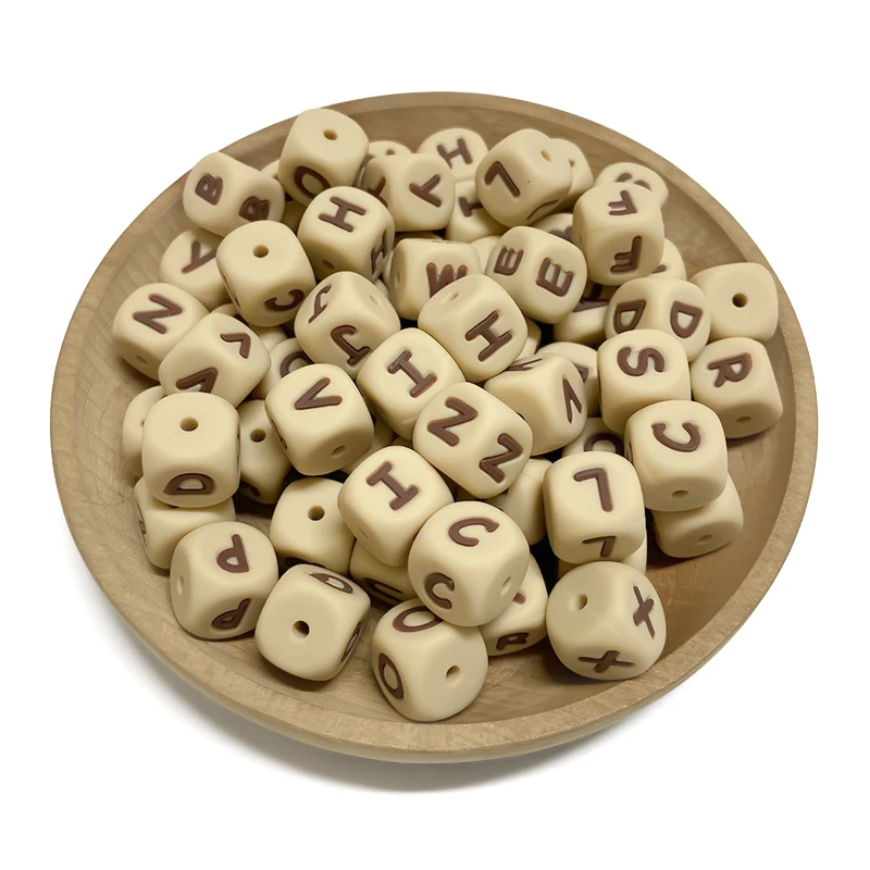50pcs Silicone Beads Khaki Letters Pacifier Personalized Name English Alphabet Beads for Jewelry Making Chain Necklace