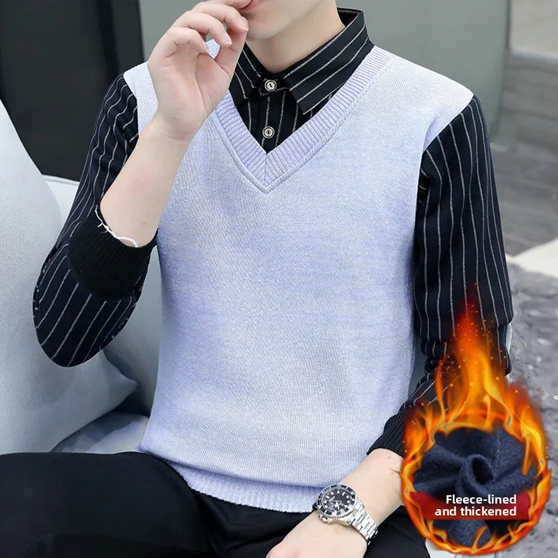 

Men's Knitted Long Sve irt Collar Base Layer Top Faionable Outerwear T-irt Inner Wear Autumn Winter Polyester Fiber