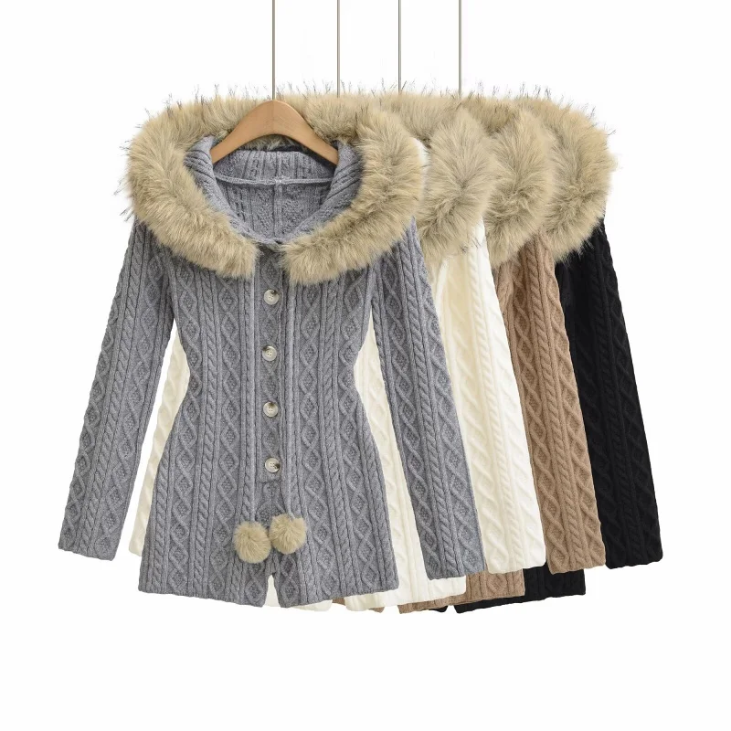 

Трикотажный комбинезон с капюшоном и воротником из искусственного меха American Sle Spicy Girl, брюки с высокой талией