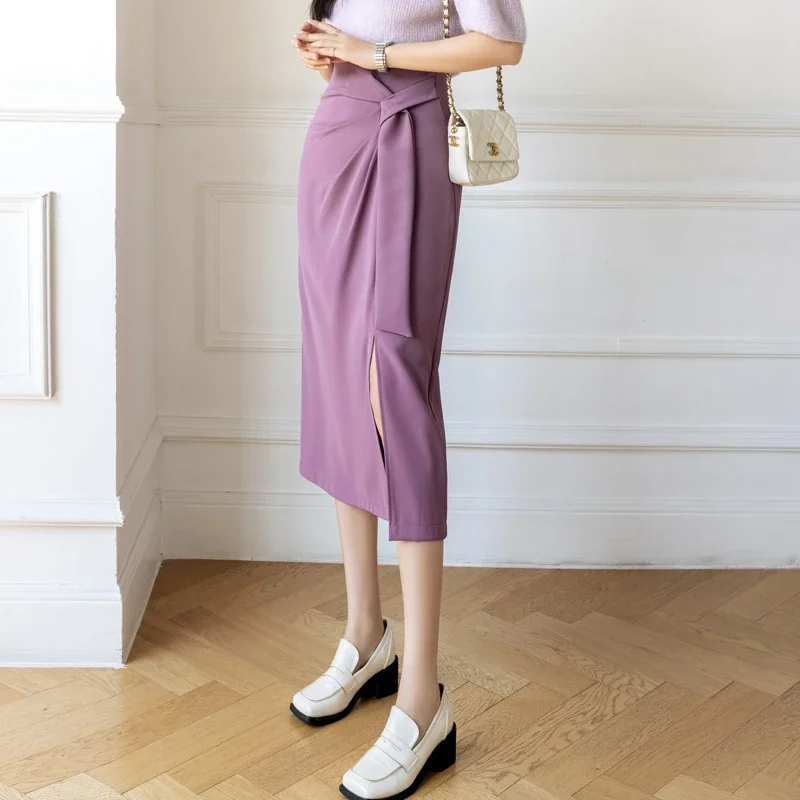 Y2K High Waist Mid-Length Split Women Skirt 2023 Spring and Summer New Fashion Solid All-match Office Lady Professional Skirts