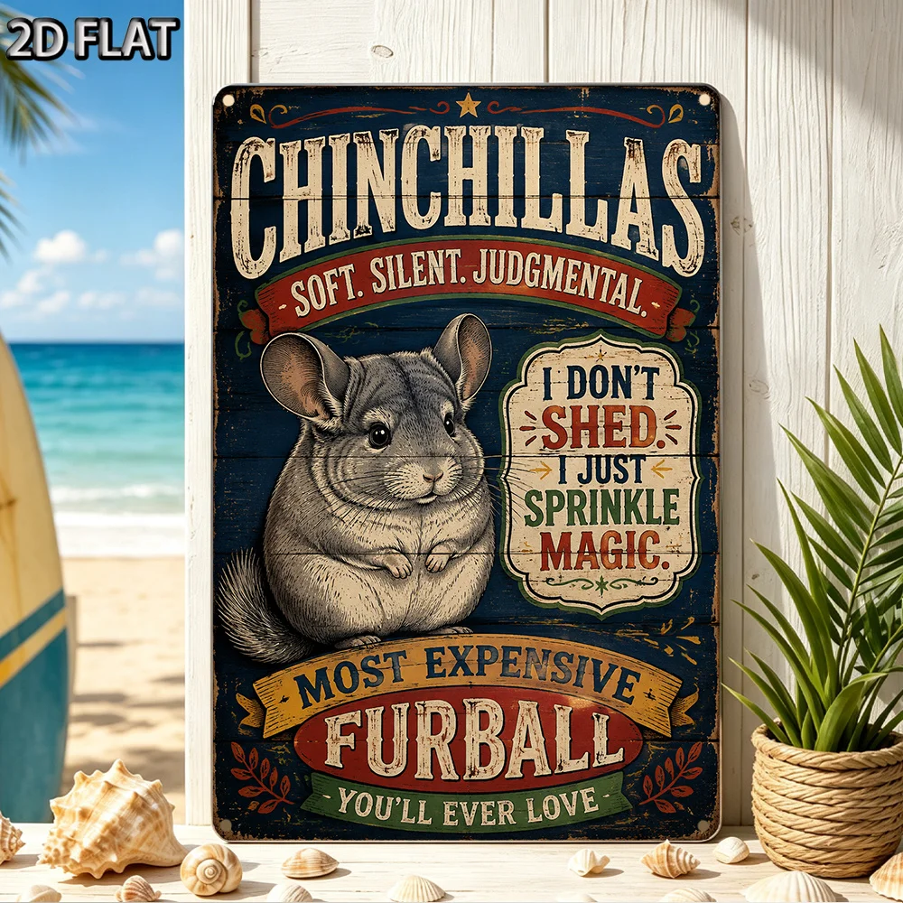 2D Flat,Chinchilla Owner Pride Cute Chinchilla with Sprinkle Magic Vintage Rectangular Aluminum Plaque Retro Metal Wall Sign