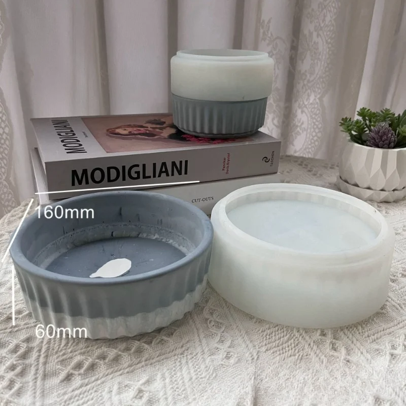 Large Flowerpot Silicone Mold Striped Storage Tray Gypsum Concrete Mold DIY Flower Pot Epoxy Resin Mold for Home Decoration