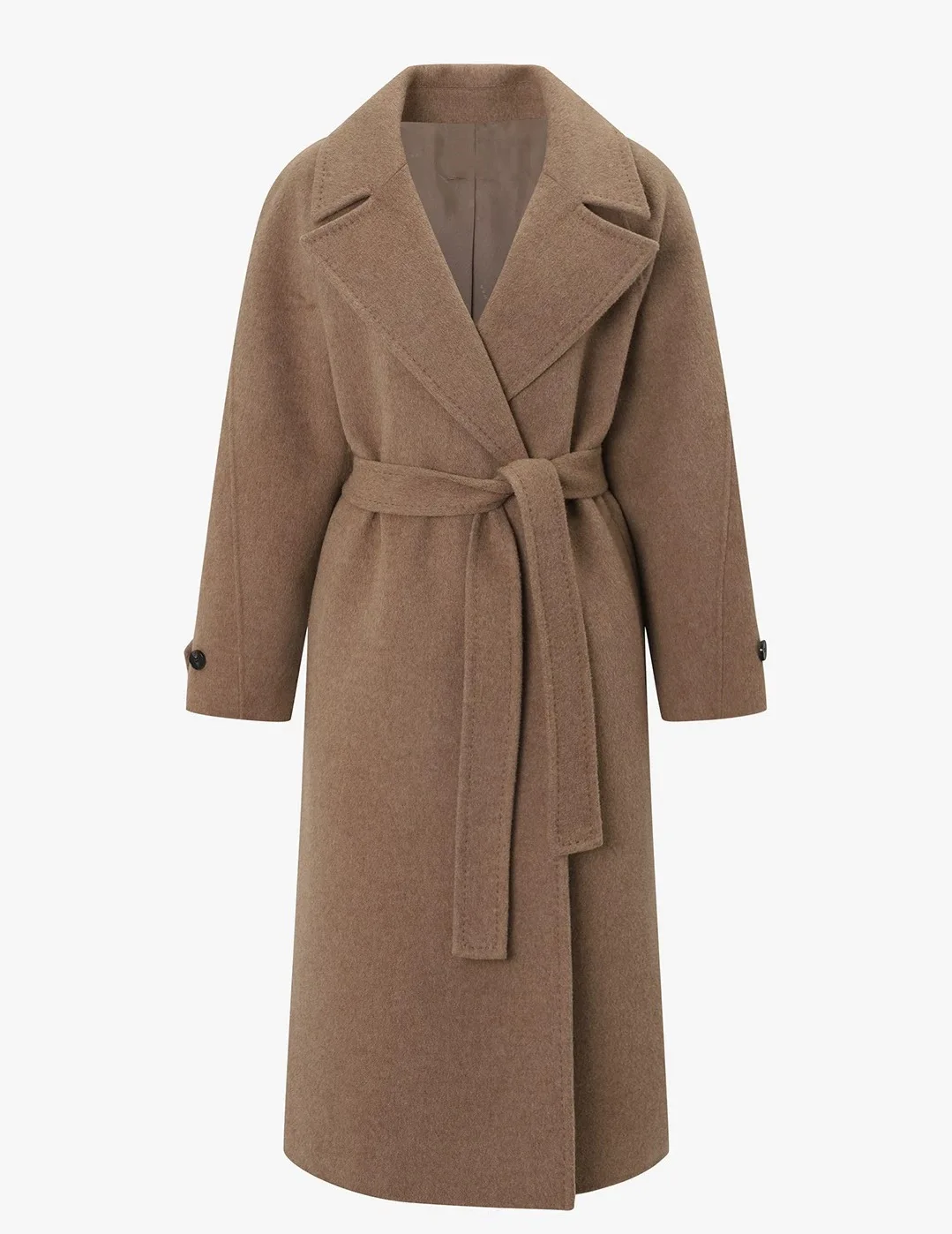 

Commute Tailored Woolen Coat Buttoned Collar Hand-sewn Camere Pure Color Slim Fit Long Sve Mid-length Winter Faion