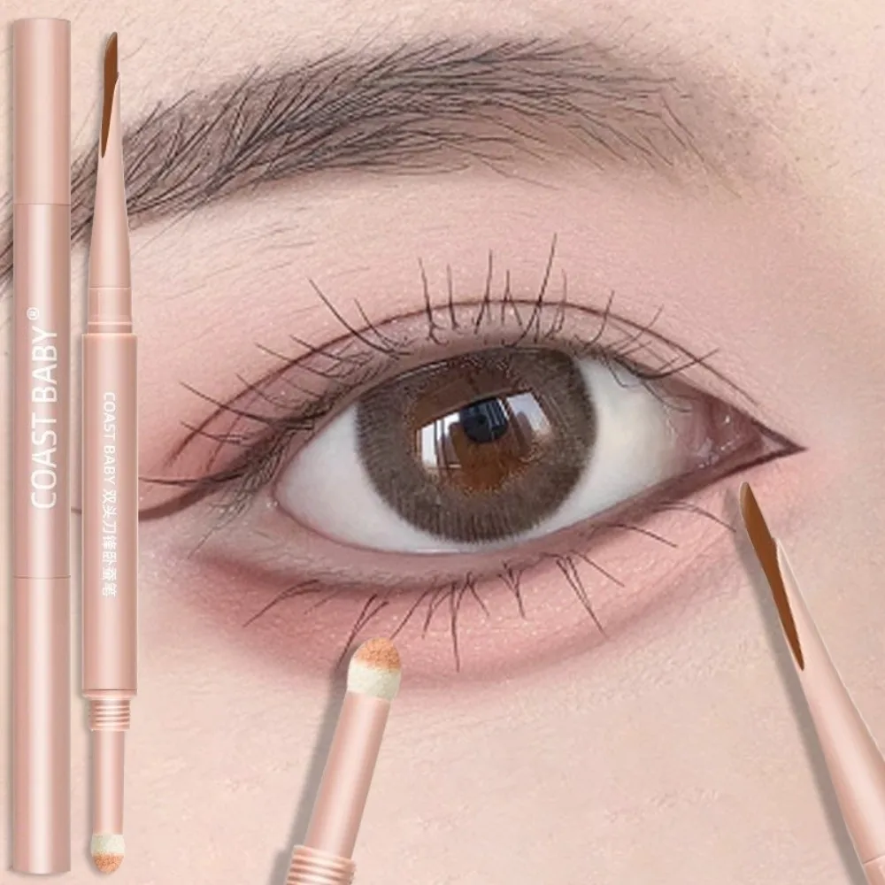 Waterproof Double-Ended Eyeliner Pencil Creamy Smooth Long-Lasting Gel Eye Liner Pen Eye Brightener with Brush Eyeshadow Pencil