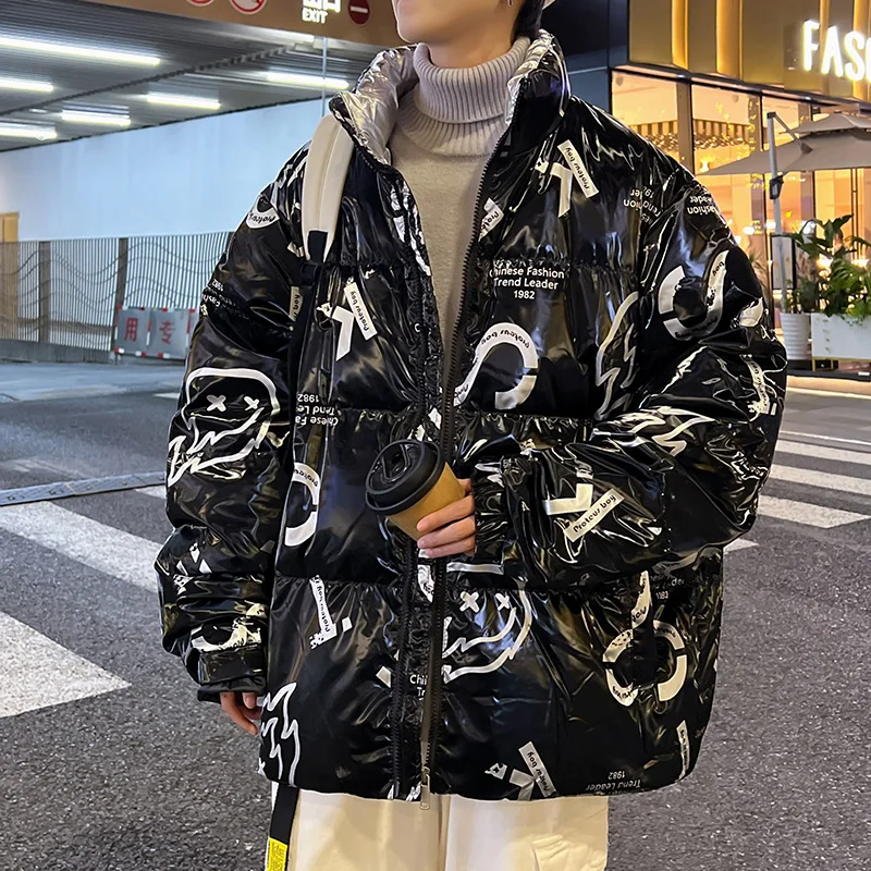 

Мужская стеганая куртка с высоким воротником, пуховик с блестящей поверхностью, зимняя модная повседневная куртка для активного отдыха на молнии с длинными рукавами