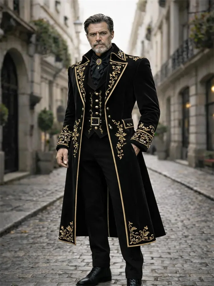 18th Century Men's Gothic Victorian Steampunk  Tailcoat Suit Rococo Aristocrat Gentleman Black Royal Prince Nolbe  Ball Gown