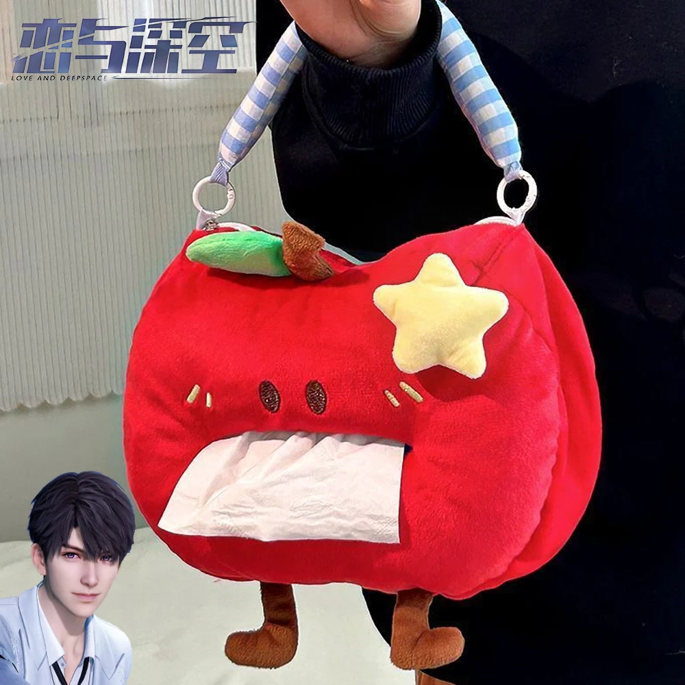 

Игра Love and Deepspace Caleb, косплей, коробка для салфеток, сумки, подвесная бумажная сумка, плюшевая сумка с красным яблоком, мягкие автомобильные аксессуары
