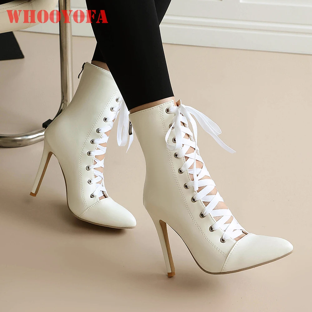 2026 Autumn Mature Women Ankle Booties Wide Fit 11cm High Stiletto Heel Lady Nightclub Shoes Large Plus Size 11 43 47 50