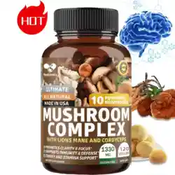 Original Mushroom Complex Capsules with Lions Mane Chaga Cognitive Brain Function Stress Relieves Beauty Health Diet Supplement