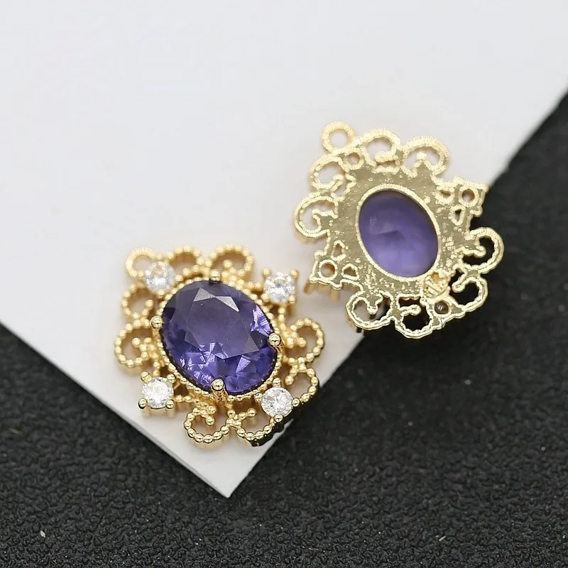 6PCS14k placcato oro zircone ovale pendenti con ciondoli in vetro gioielli fai da te collana che fa forniture orecchini per le donne, 17x17.6MM