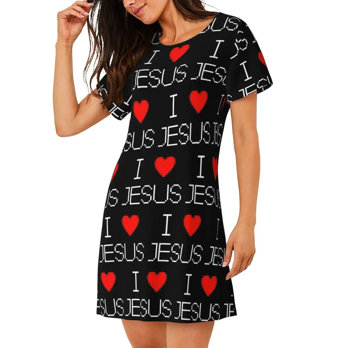 

Custom I Love Jesus God Cross Print Short Sleeves Nightdress For Sleeping Women Short Sleeve Nightgowns Loose Pajama Dress